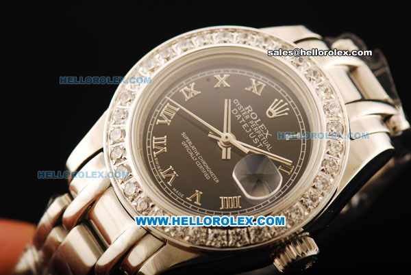 Rolex Datejust Automatic Movement ETA Coating Case with Black Dial and Diamond Bezel-Lady Model - Click Image to Close